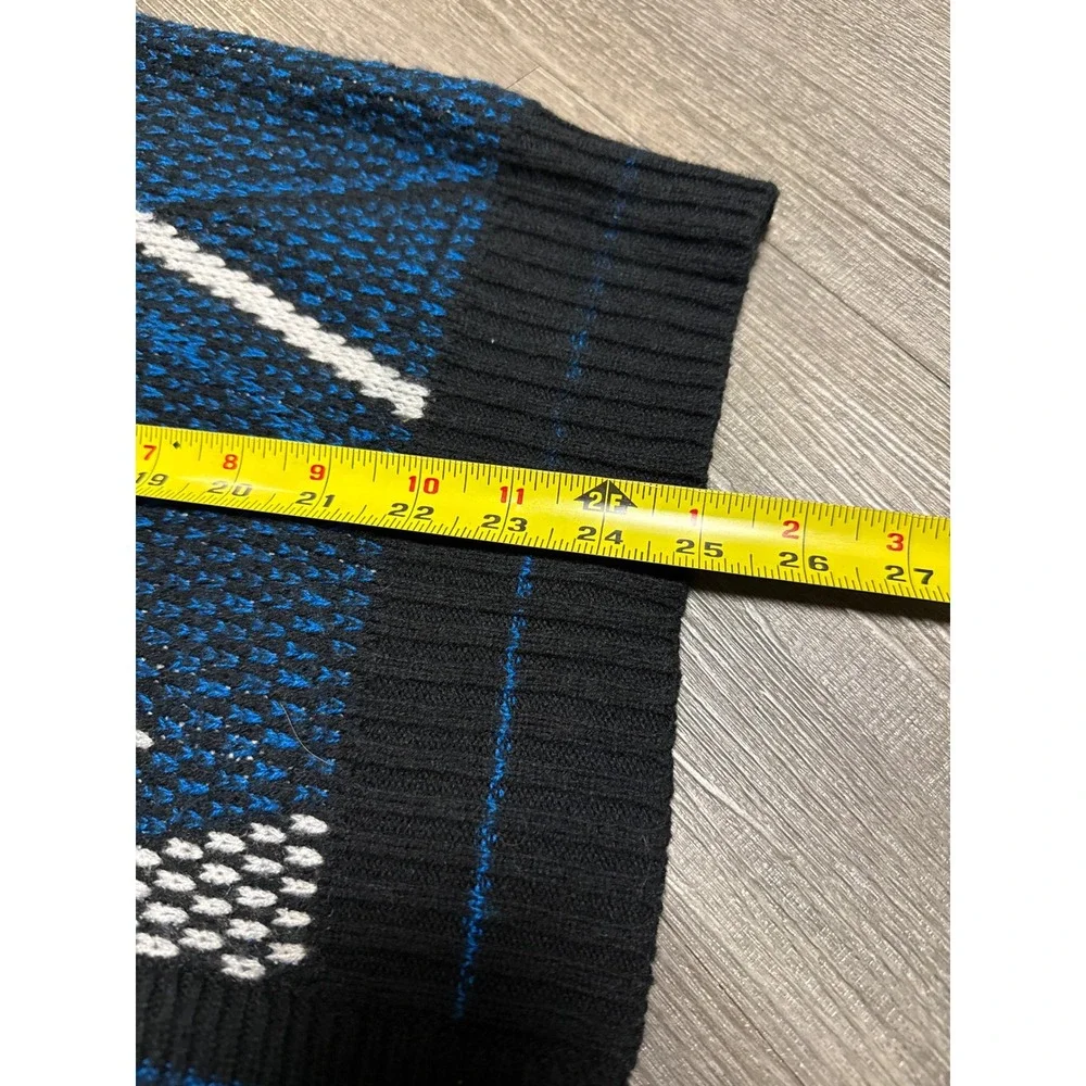 Vintage Barnaby Men 2X Cardigan Sweater Blue Black White Geometric Abstract Knit